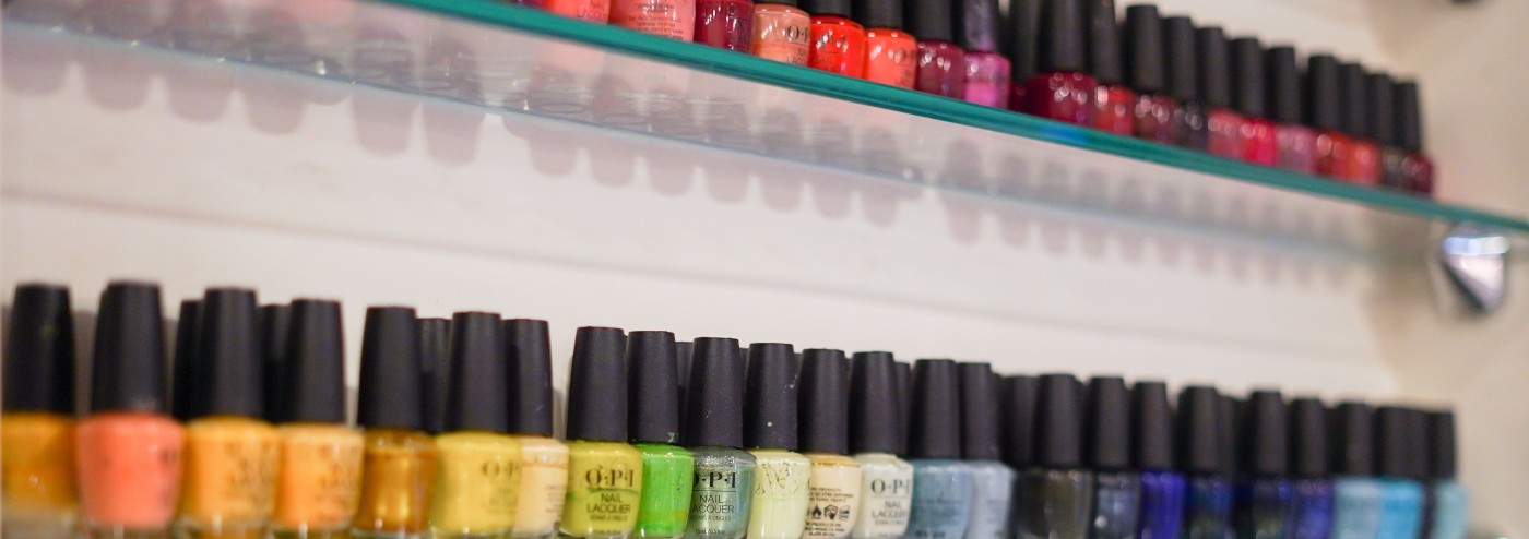 Lineup of nail polish in many colors